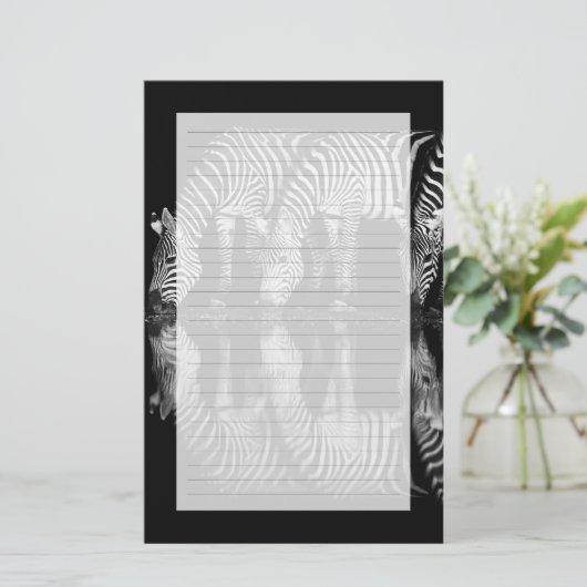 Group of Plains Zebra Drink Together at Night 便箋 (スタンド正面)