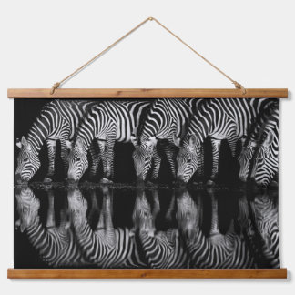 Group of Plains Zebra Drink Together at Night 吊り下げ型タペストリー