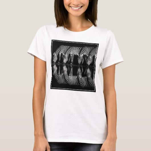 Group of Plains Zebra Drink Together at Night Tシャツ (正面)