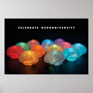 Group of small glowing brains in multiple colors o ポスター