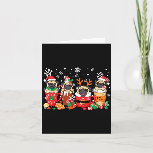 Group Santa Reindeer Pugs In Coffee C Christmas  カード (正面)