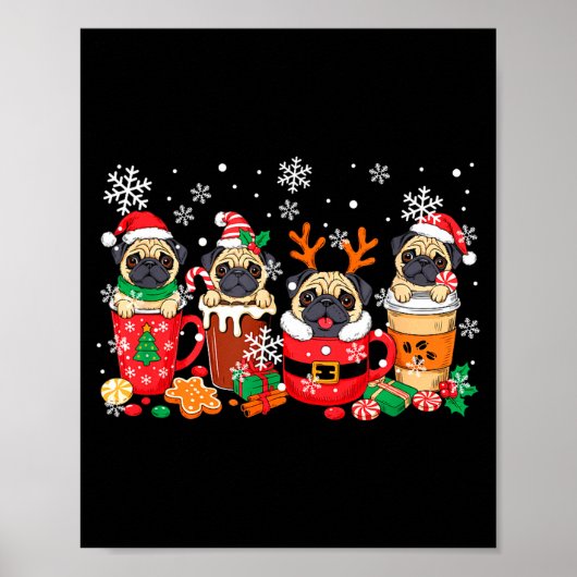 Group Santa Reindeer Pugs In Coffee C Christmas  ポスター (正面)