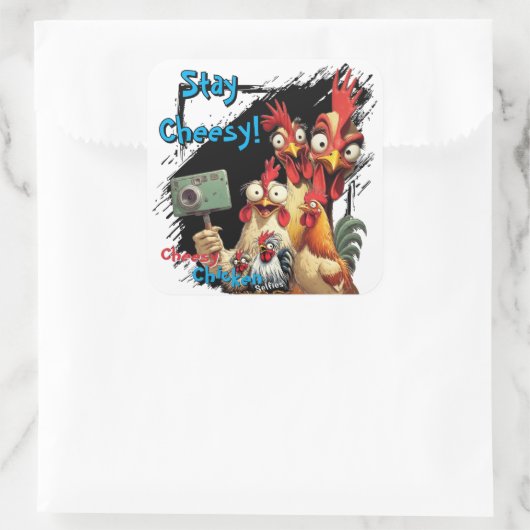 "Group Selfie Sticker" Chessy Chicken Selfies スクエアシール (バッグ)