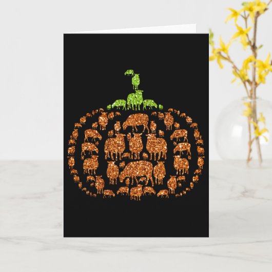 Group Sheeps Pumpkin Cute Shape Halloween Thanksgi カード (黄色い花)
