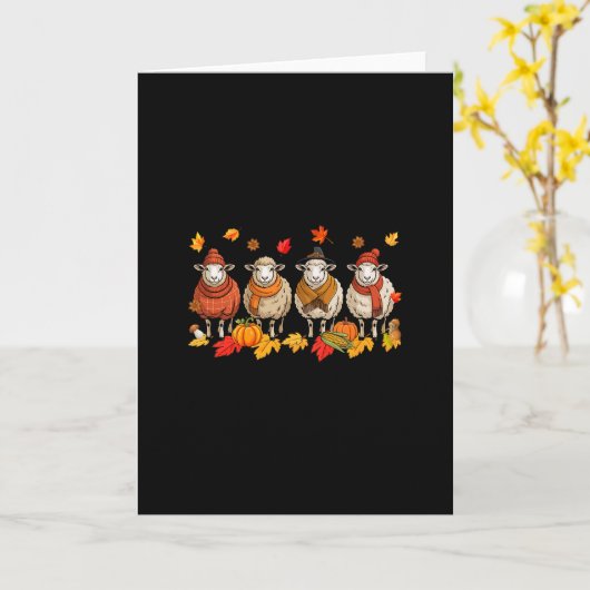 Group Sheeps Thanksgiving Fall Leaves Pumpkins Far カード (黄色い花)