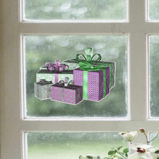 Group Shiny Wrapped Christmas Present Green Purple ウィンドウサイン