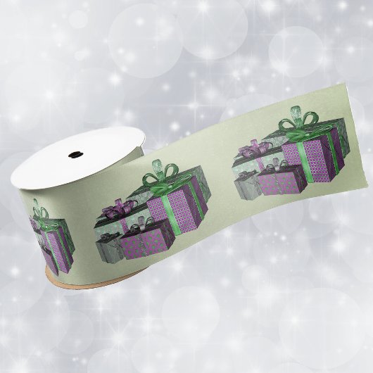 Grouped wrapped purple green presents Light Green サテンリボン