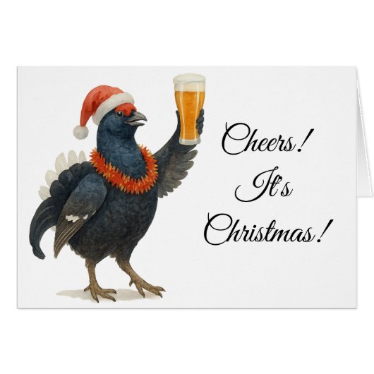 Grouse, Santa hat & Beer Christmas greetings card (正面横)