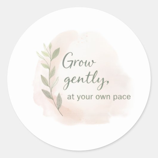 Grow Gently – Minimal Aesthetic Quote Design | Dil ラウンドシール (正面)