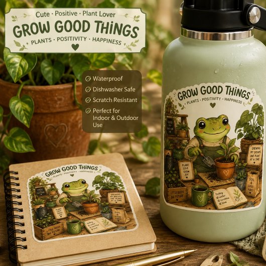 Grow Good Things かわいいガーデニングカエルステッカー – Pla スクエアシール