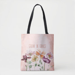 Grow in Grace Watercolor Floral Monogram トートバッグ
