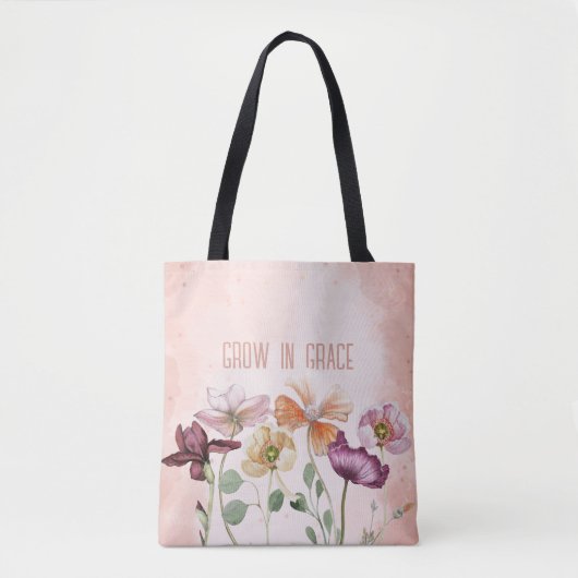Grow in Grace Watercolor Floral Monogram トートバッグ (正面)
