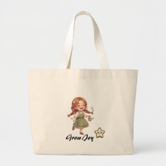 GROW JOY かわいいキャラクターガール ポジティブトートバッグ ラージトートバッグ