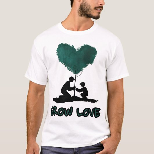 Grow Love Tree Illustration, Heart Shaped Nature A Tシャツ (正面)