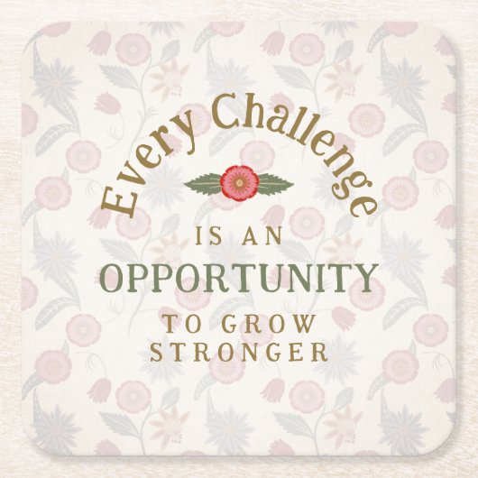 "Grow Stronger" Affirmation スクエアペーパーコースター (正面)