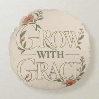 Grow With Grace 上品な植物の花の芸術 ラウンドクッション