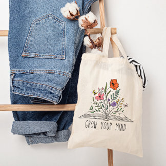 Grow your mind Boho Wildflower and book トートバッグ