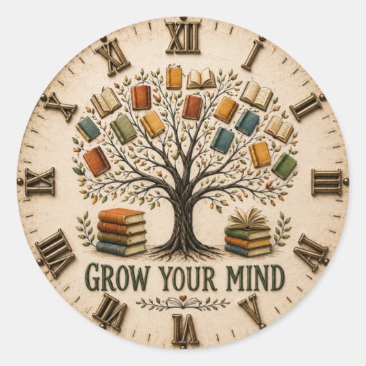 Grow Your Mind Book Reading Teacher Gift ラウンドシール (正面)
