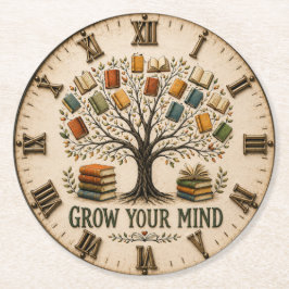 Grow Your Mind Book  Reading Teacher Gift ラウンドペーパーコースター