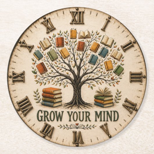 Grow Your Mind Book Reading Teacher Gift ラウンドペーパーコースター (正面)