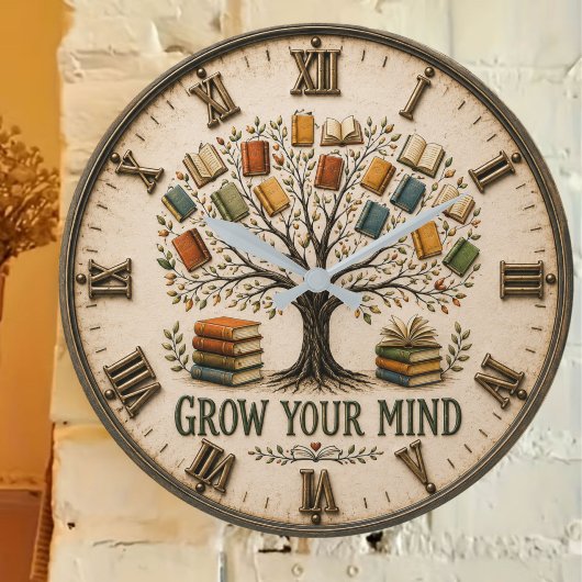 Grow Your Mind Book  Reading Teacher Gift ラージ壁時計