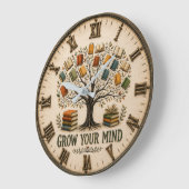 Grow Your Mind Book  Reading Teacher Gift ラージ壁時計 (傾斜)