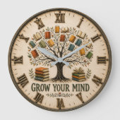 Grow Your Mind Book  Reading Teacher Gift ラージ壁時計 (正面)