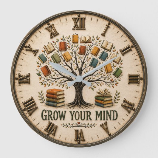 Grow Your Mind Book  Reading Teacher Gift ラージ壁時計 (正面)