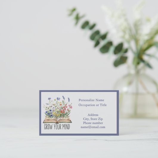 Grow Your Mind Floral Quote Educational Coaching 名刺 (スタンド正面)
