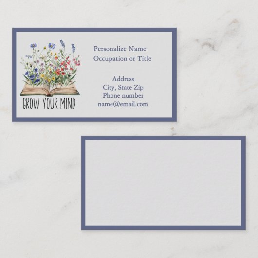 Grow Your Mind Floral Quote Educational Coaching 名刺 (正面/裏面)
