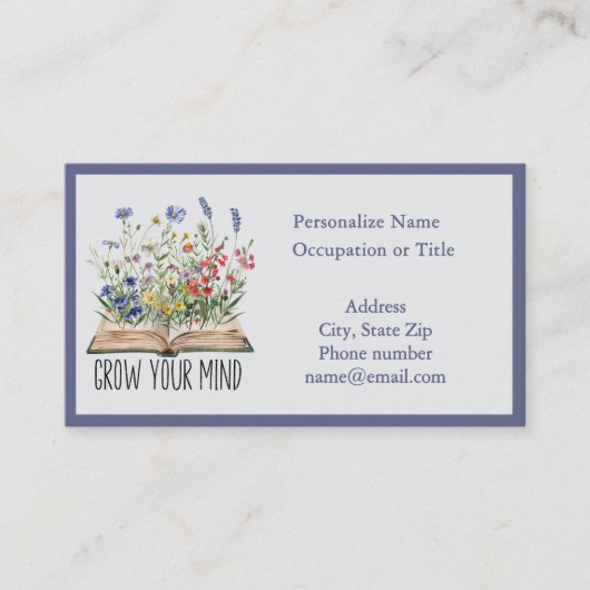 Grow Your Mind Floral Quote Educational Coaching 名刺 (正面)