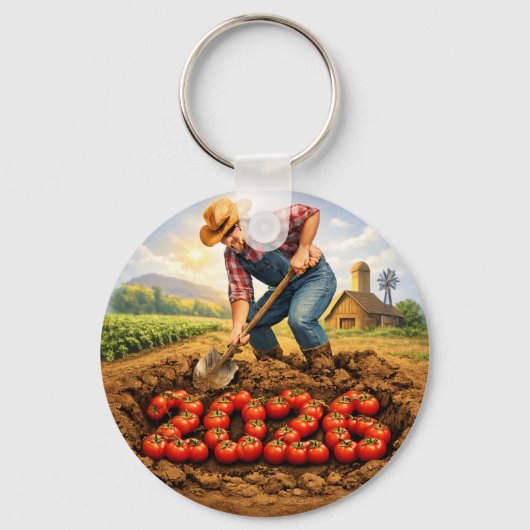 “Grow Your Own Luck Tomato Farming Keychain” キーホルダー (正面)