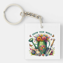 Grow Your World Floral Garden Design キーホルダー
