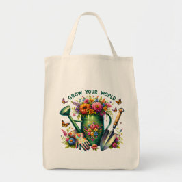 Grow Your World Floral Garden Design トートバッグ