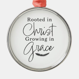 Growing in Grace Black and White Round Christmas メタルオーナメント