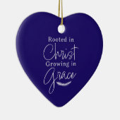 Growing in Grace Blue and White Heart Christmas セラミックオーナメント (右)