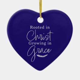Growing in Grace Blue and White Heart Christmas セラミックオーナメント