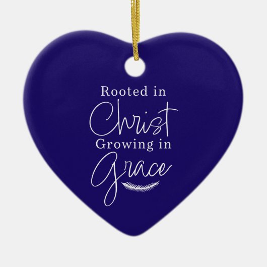 Growing in Grace Blue and White Heart Christmas セラミックオーナメント (正面)