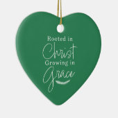 Growing in Grace Green and White Heart Christmas セラミックオーナメント (右)
