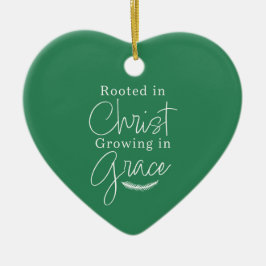Growing in Grace Green and White Heart Christmas セラミックオーナメント