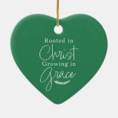 Growing in Grace Green and White Heart Christmas セラミックオーナメント (裏面)