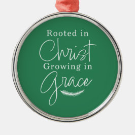 Growing in Grace Green and White Round Christmas メタルオーナメント