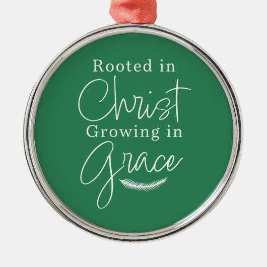 Growing in Grace Green and White Round Christmas メタルオーナメント (正面)
