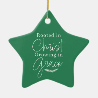 Growing in Grace Green and White Star Christmas セラミックオーナメント