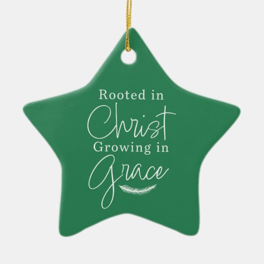 Growing in Grace Green and White Star Christmas セラミックオーナメント (正面)