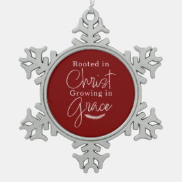Growing in Grace Red and White Christmas スノーフレークピューターオーナメント