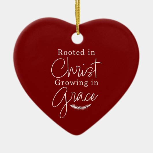 Growing in Grace Red and White Heart Christmas セラミックオーナメント (正面)