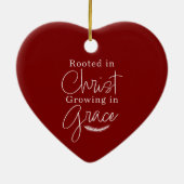Growing in Grace Red and White Heart Christmas セラミックオーナメント (裏面)