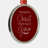 Growing in Grace Red and White Round Christmas メタルオーナメント (右)