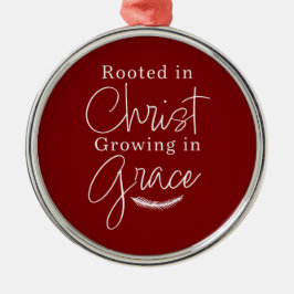 Growing in Grace Red and White Round Christmas メタルオーナメント